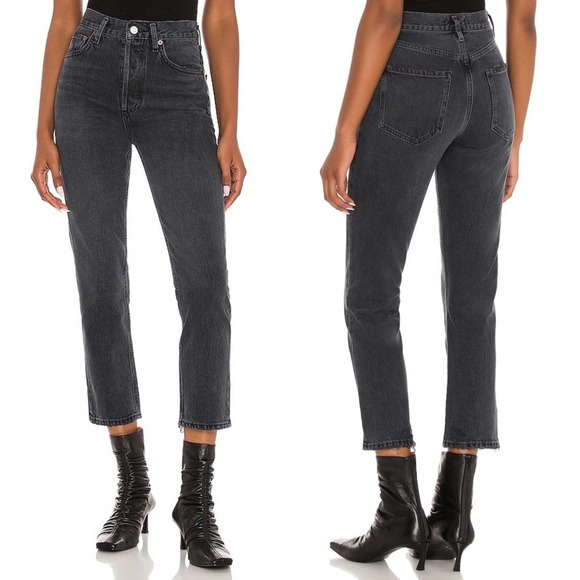 Agolde Riley Black Edit Crop High Straight Leg Jeans Women’s Size 33 - Picture 1 of 12